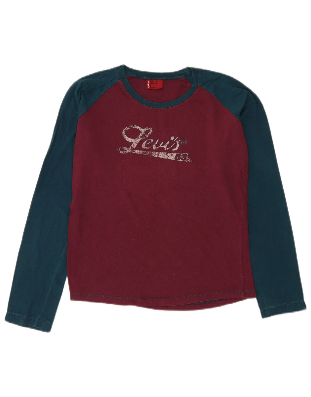 Damski graficzny top Levi's z długim rękawem, UK 14, średni burgund, blok kolorów