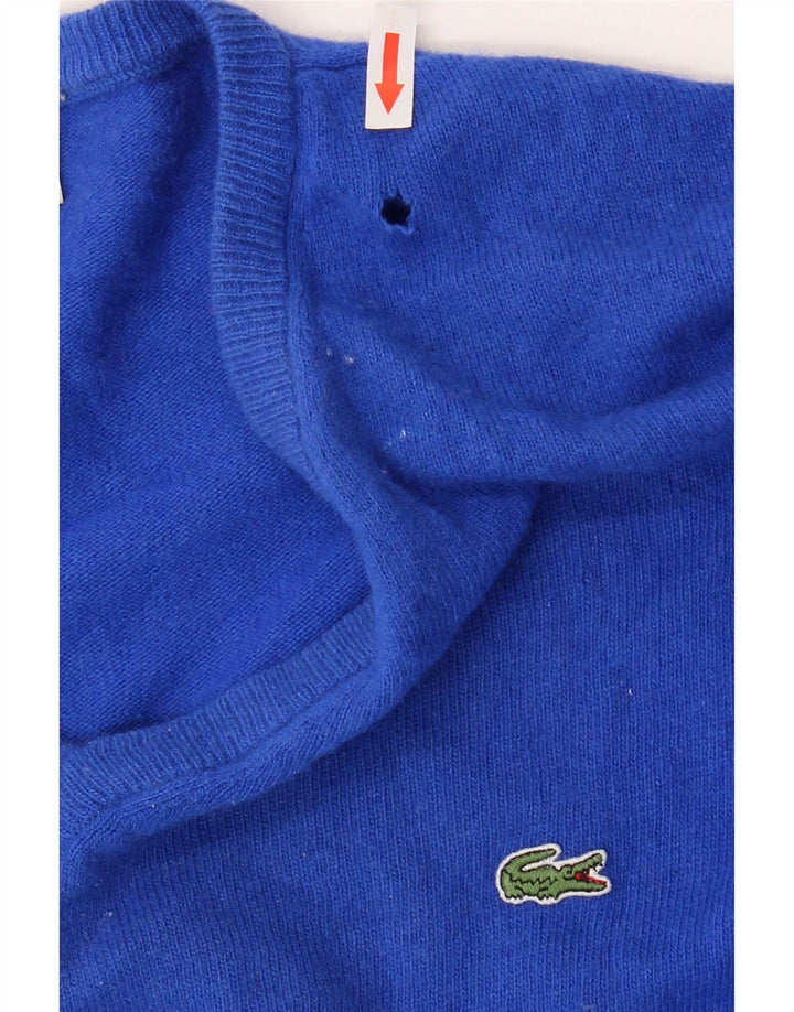 Męski sweter Lacoste z dekoltem w kształcie litery V, rozmiar 6 XL, niebieska dziewicza wełna