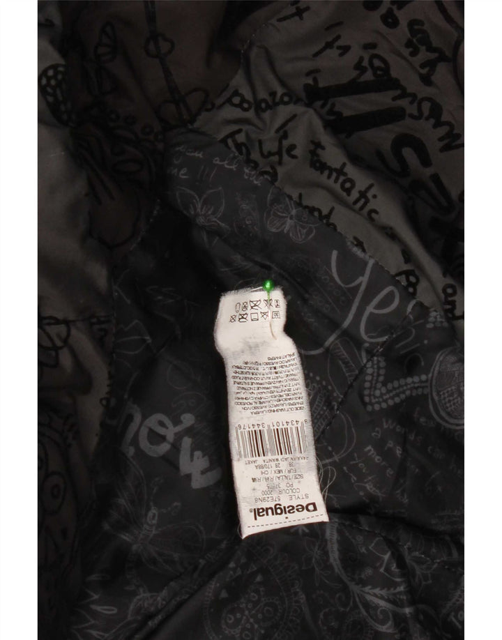 Desigual damski ocieplany płaszcz z kapturem EU 38, średni czarny, kwiatowy poliester