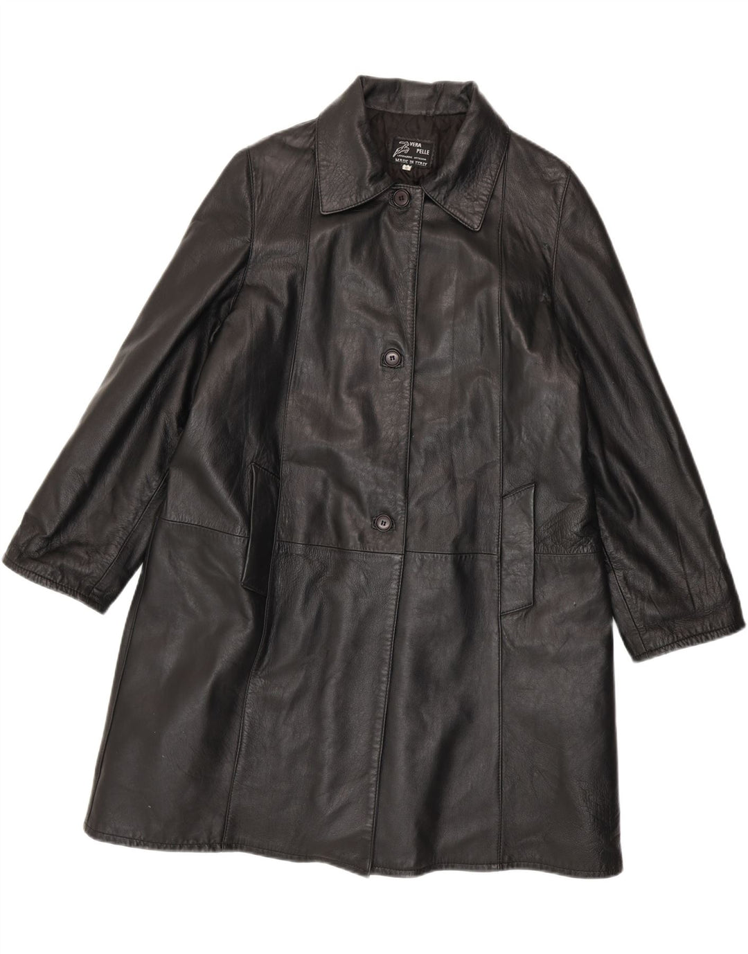Vintage damski płaszcz skórzany oversize UK 10, mała czarna skóra