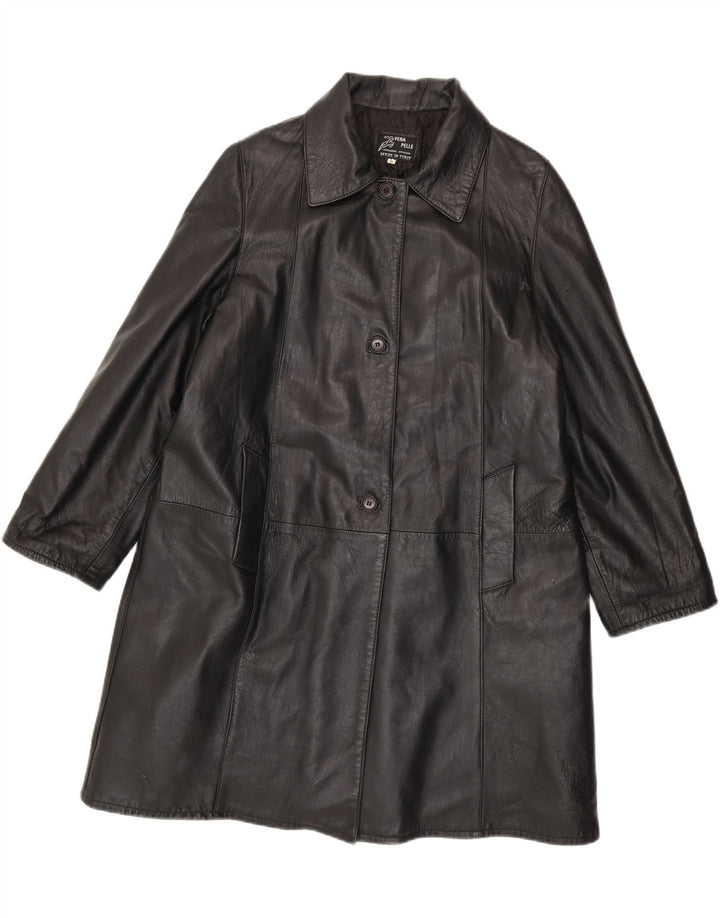 Vintage damski płaszcz skórzany oversize UK 10, mała czarna skóra
