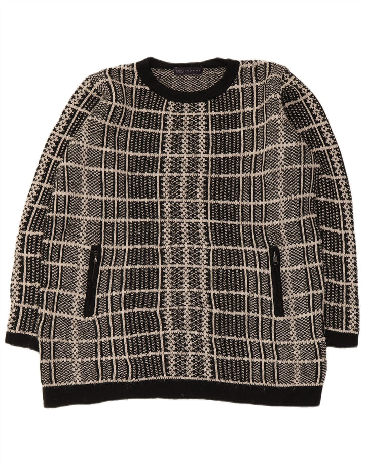 MARKS & SPENCER Damski sweter z okrągłym dekoltem UK 16, duża czarna krata