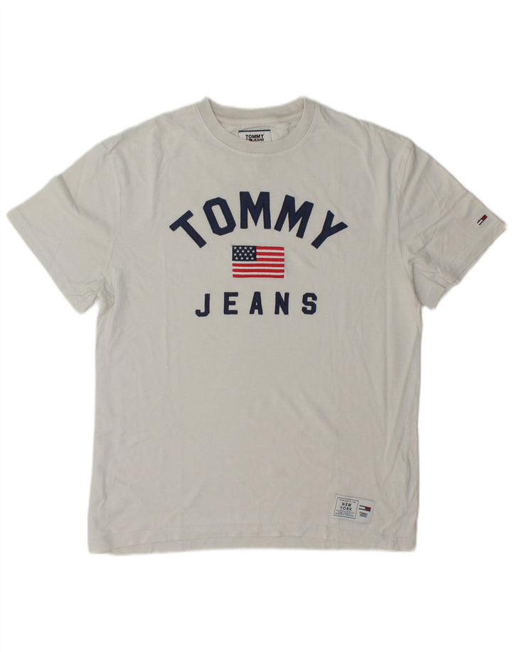 Męska koszulka z grafiką Tommy Hilfiger, średnia, biała bawełna