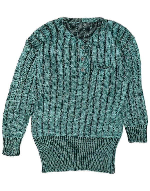 Sweter damski w stylu vintage z dekoltem w kształcie litery V, UK 16, w duże zielone paski