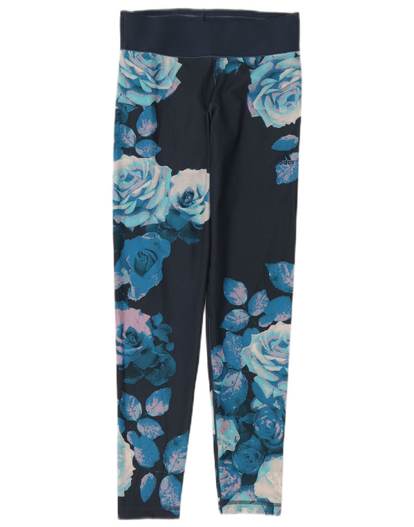 Damskie legginsy Adidas Climalite UK 8/10 Mały niebieski kwiatowy poliester