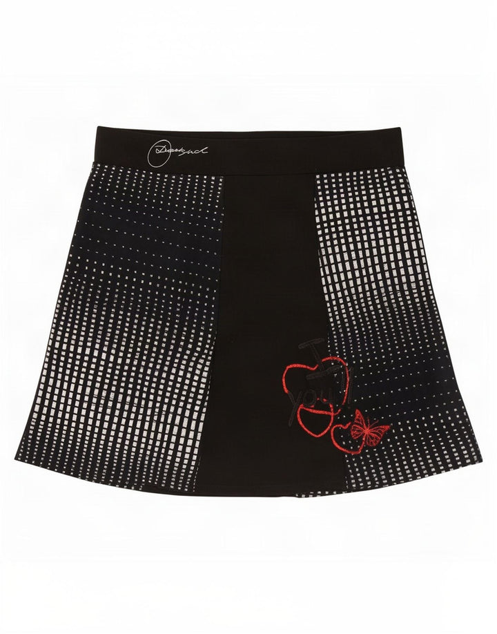 Desigual damska graficzna mini spódniczka średnia W32 czarna geometryczna wiskoza