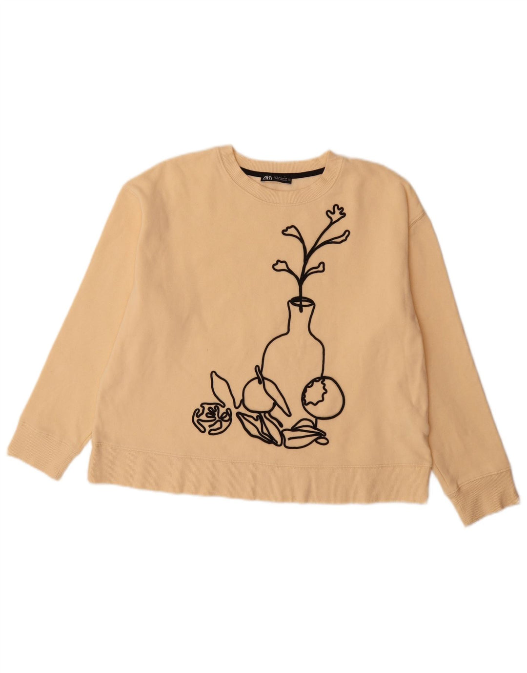 ZARA Womens Graphic Sweatshirt Jumper UK 14 Medium Beige Cotton