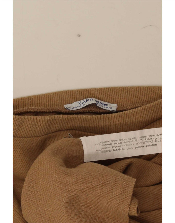 Damski krótki top Trafaluc Oversize Zara, mały, brązowy, bawełniany