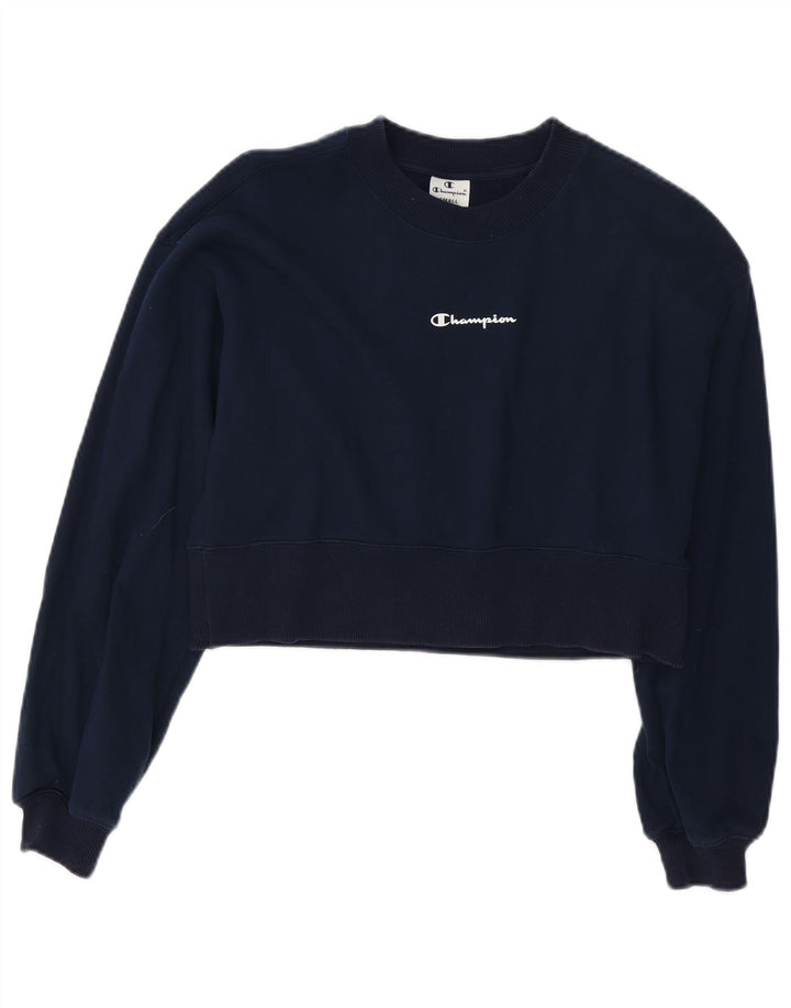 CHAMPION Womens Crop Sweatshirt Jumper UK 10 Small Navy Blue Cotton Vintage Champion and Second-Hand Champion from Messina Hembry 
