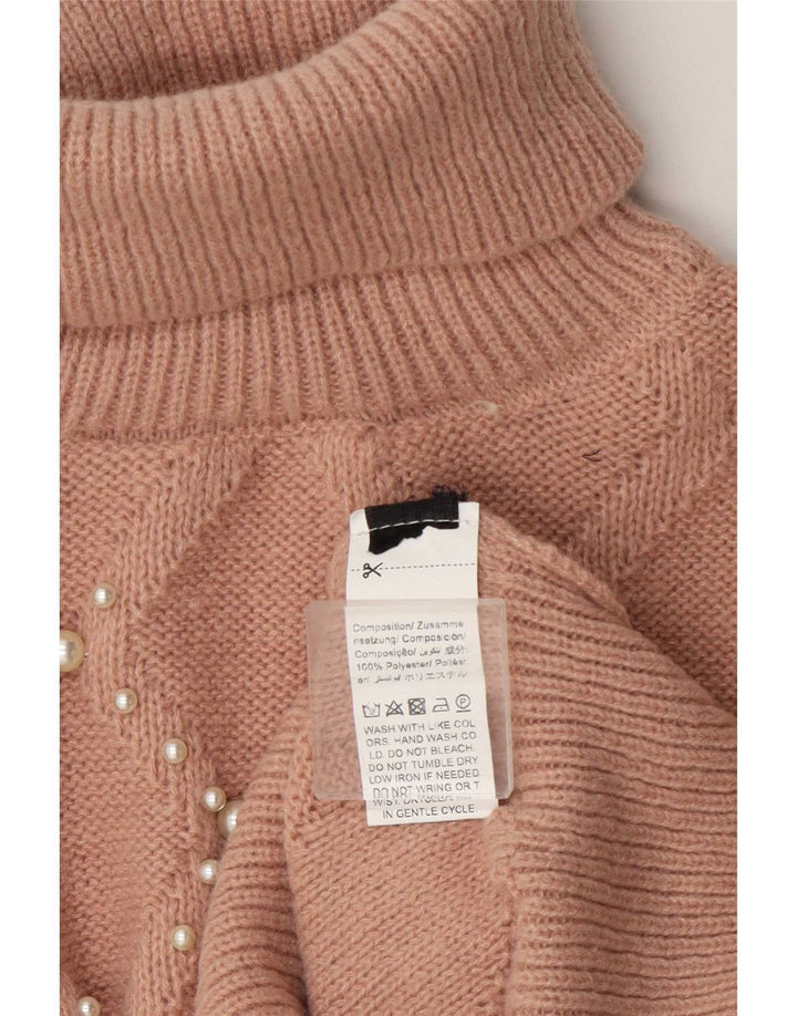 Vintage damski sweter z okrągłym dekoltem UK 14, średni beżowy poliester
