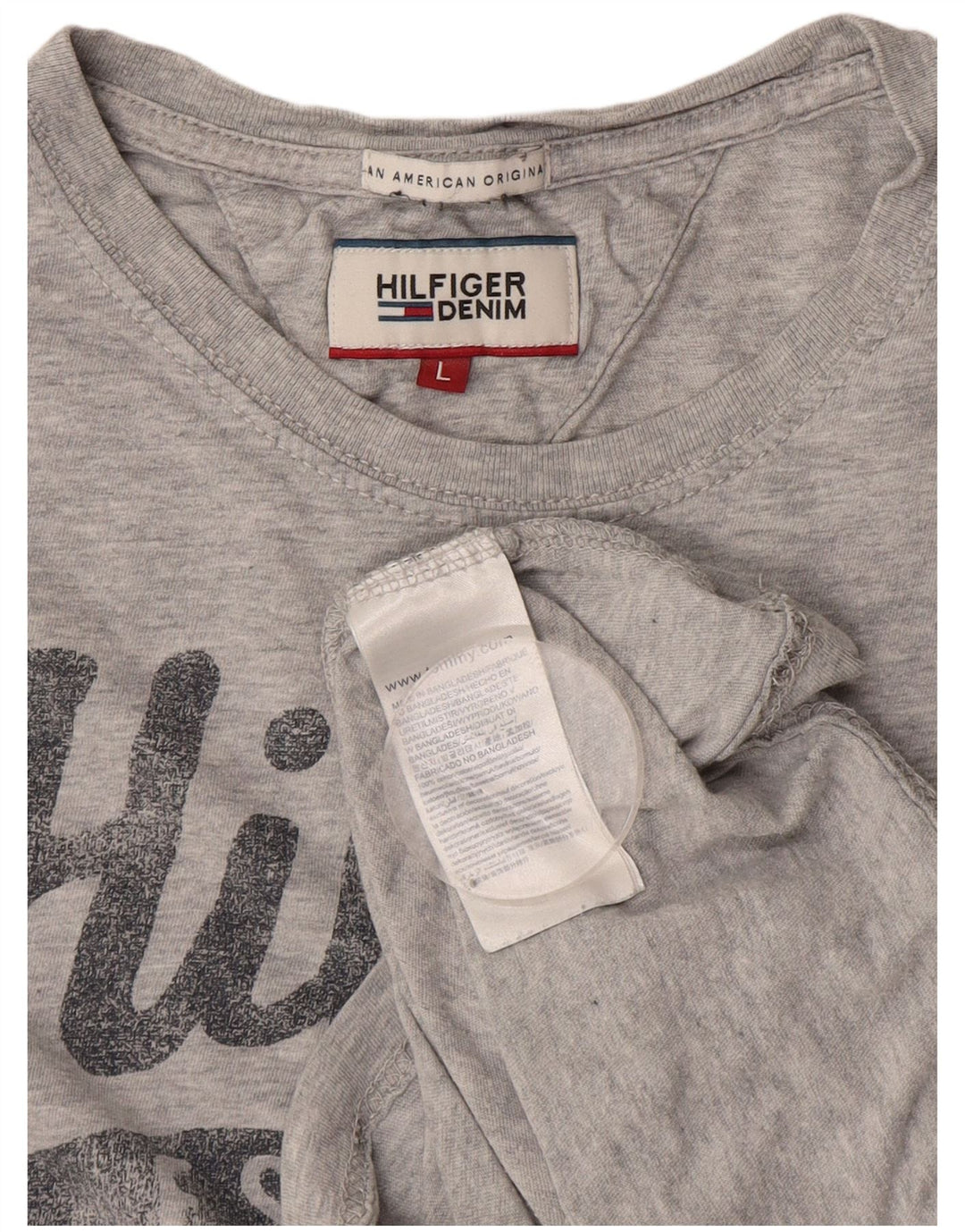 Męska koszulka z grafiką Tommy Hilfiger, duża, szara, nakrapiana bawełna