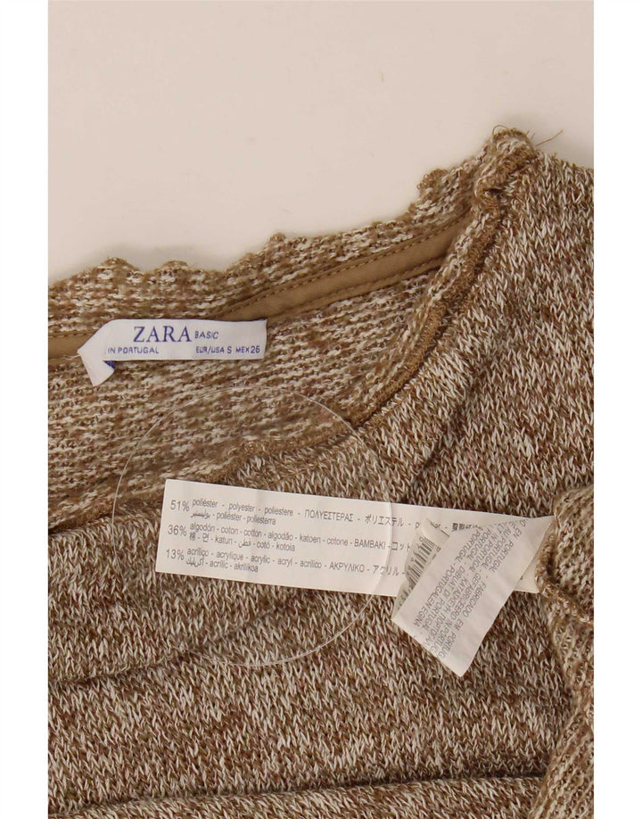 Damski krótki top oversize Zara z długim rękawem, UK 10, mały, brązowy poliester