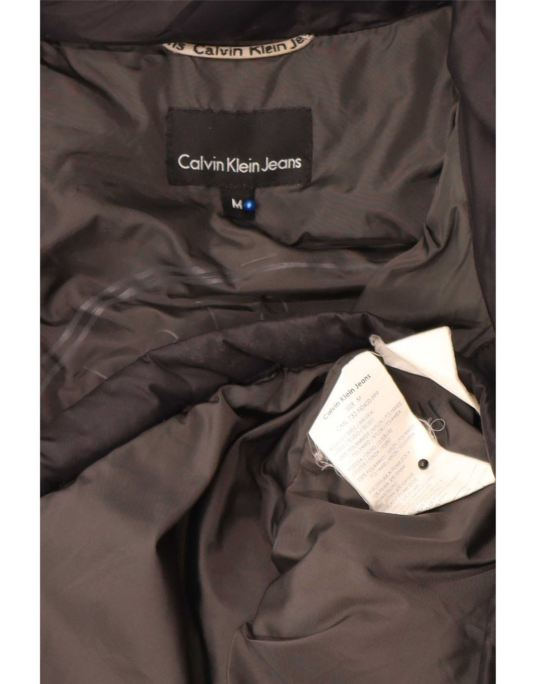 Męska ocieplana kurtka z kapturem Calvin Klein Jeans UK 38, średni czarny poliamid