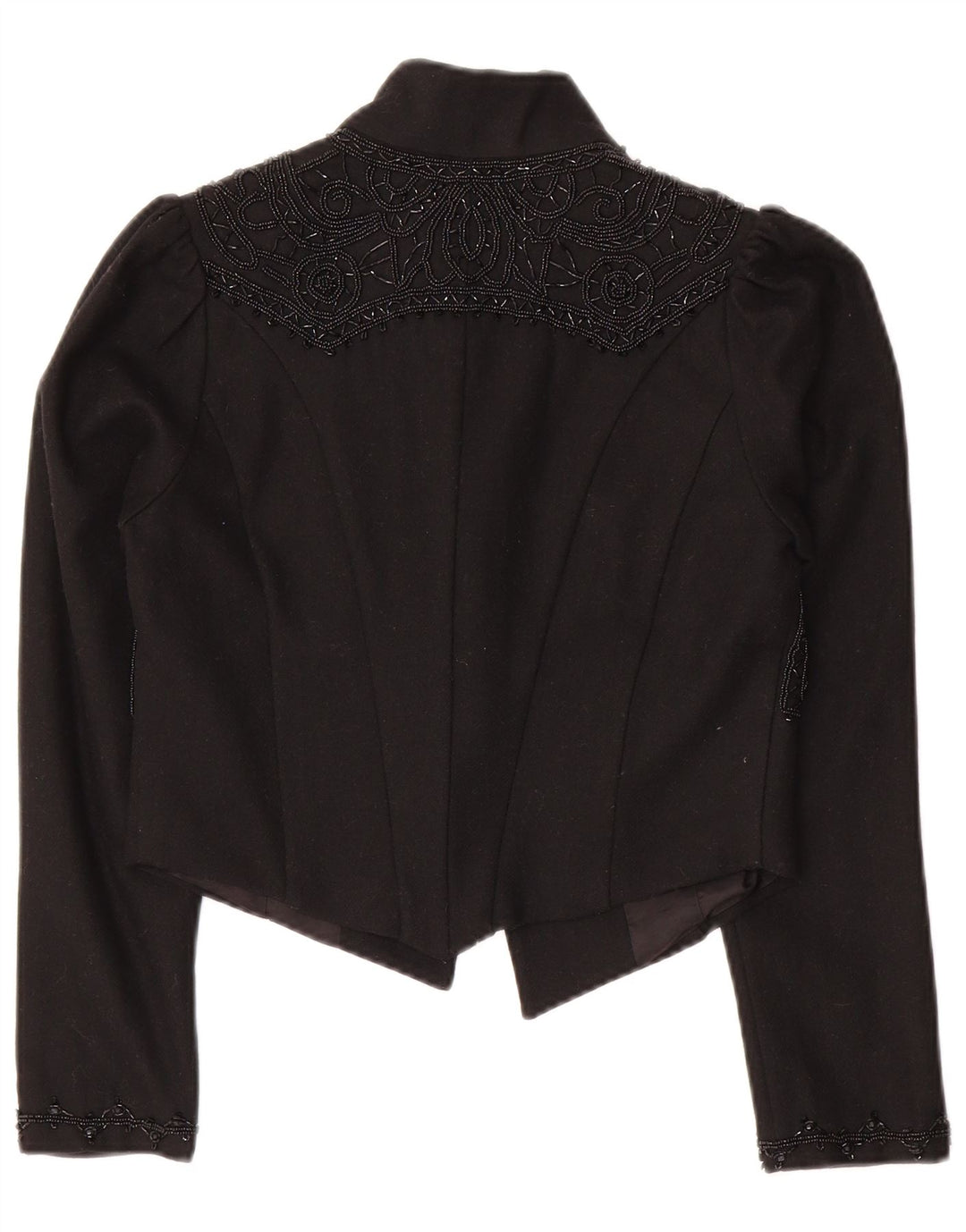 WAREHOUSE Womens Bolero Jacket UK 10 Small  Black Floral Wool