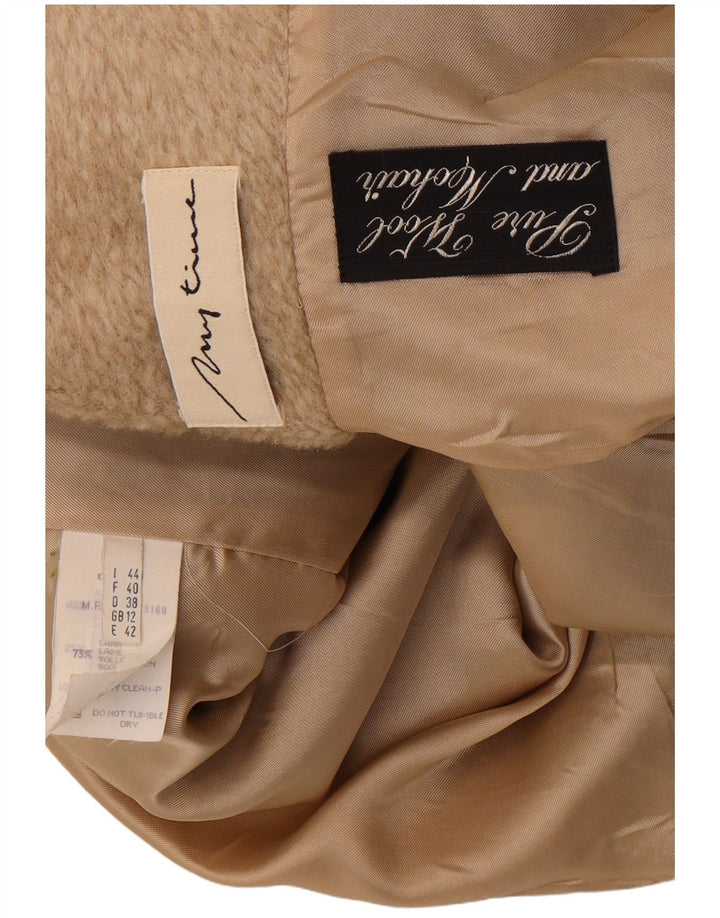 Vintage damski płaszcz oversize UK 12 średniej beżowej wełny