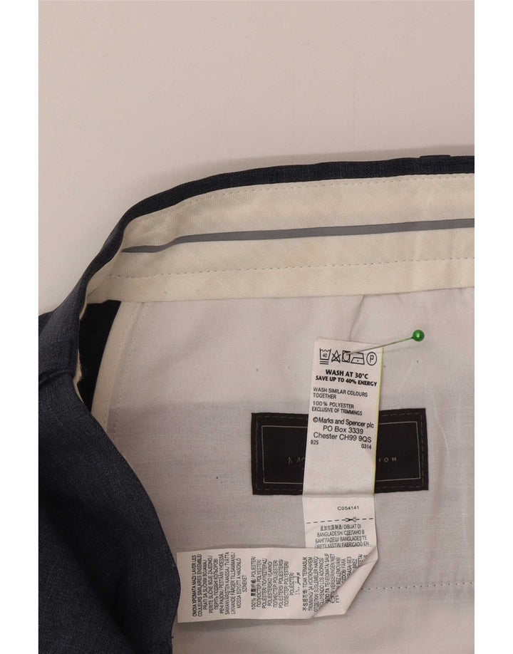 Męskie spodnie garniturowe Marks & Spencer o regularnym kroju W32 L33 Granatowy poliester
