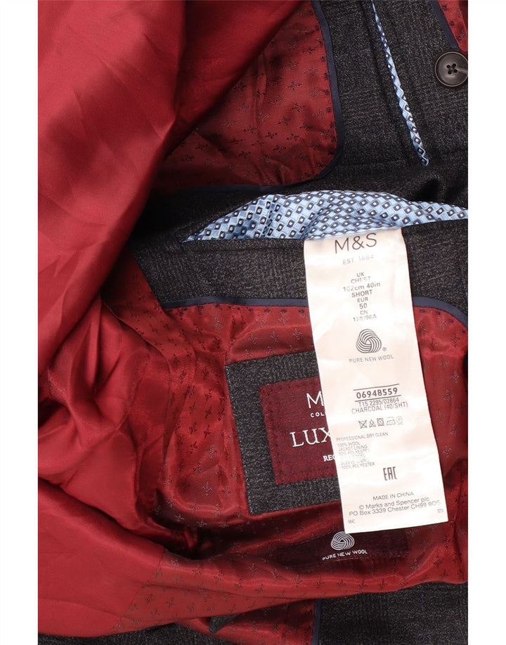 Marks & Spencer Męska marynarka zapinana na 2 guziki UK 40, duża, szara wełniana kratka