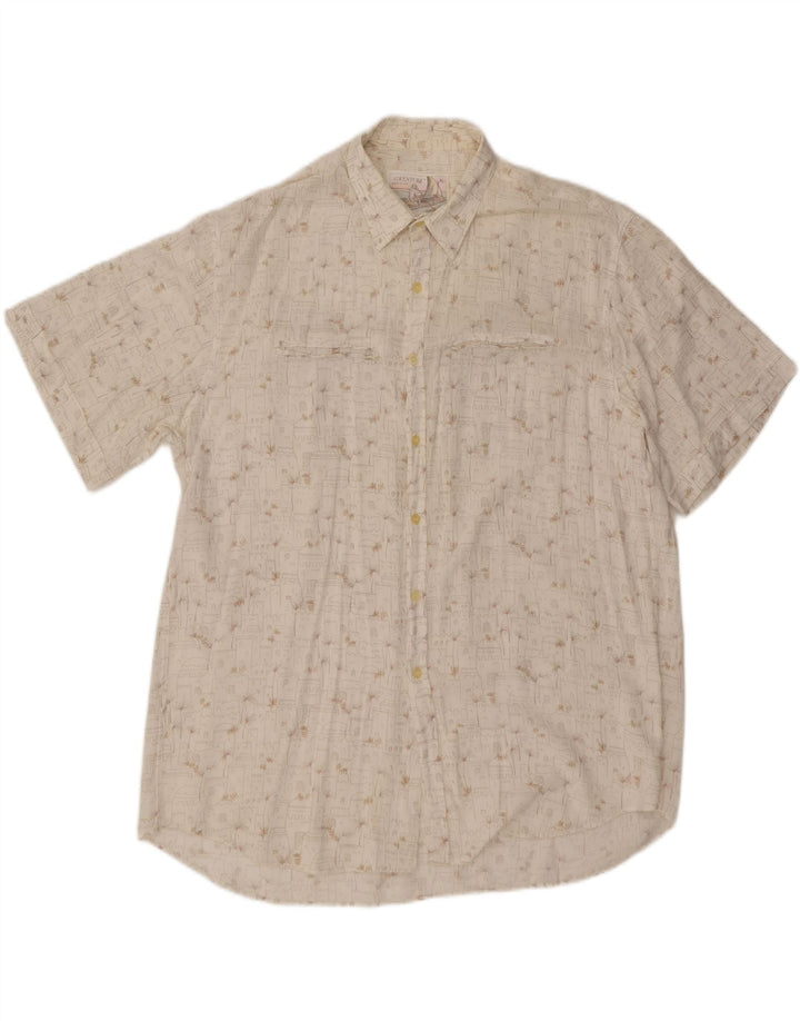 VINTAGE Mens Short Sleeve Shirt XL White Geometric Viscose