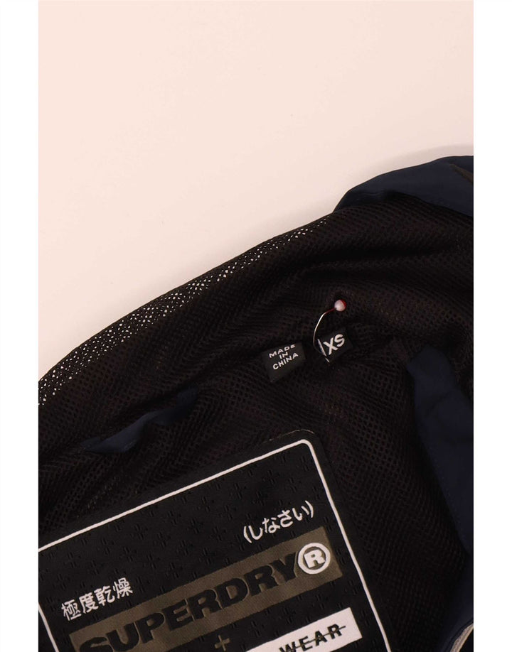 Męska kurtka przeciwdeszczowa z kapturem Superdry UK 34 XS Granatowy poliester w blokach kolorów