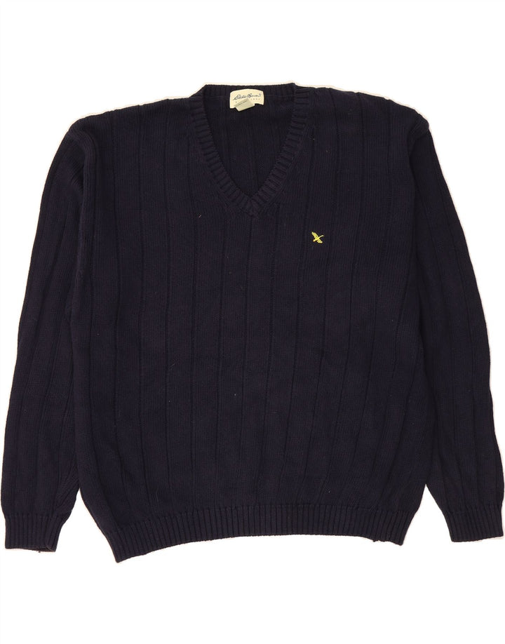 EDDIE BAUER Mens V-Neck Jumper Sweater 2XL Navy Blue Cotton Vintage Eddie Bauer and Second-Hand Eddie Bauer from Messina Hembry 