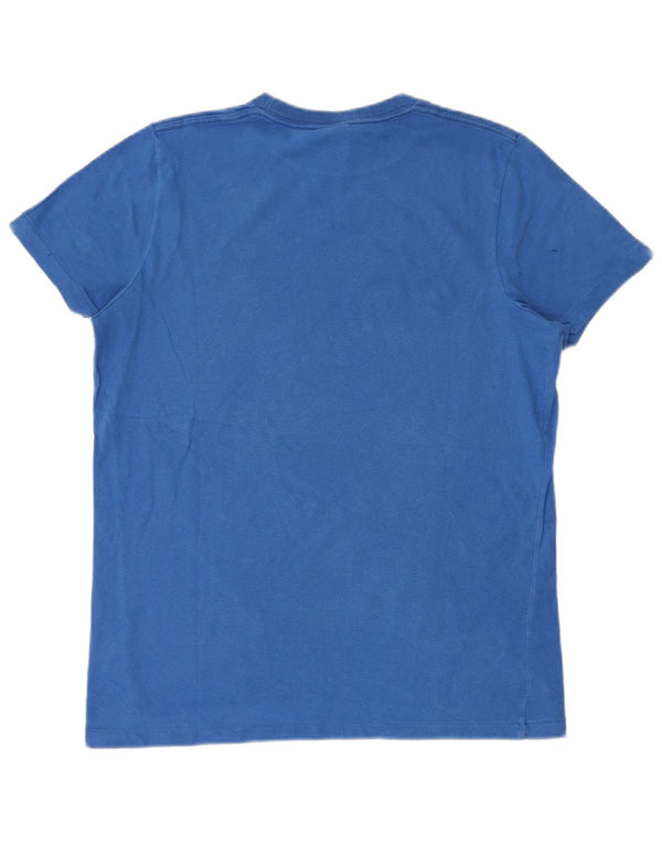 Męski T-shirt z grafiką Hollister, duży, niebieski, bawełniany