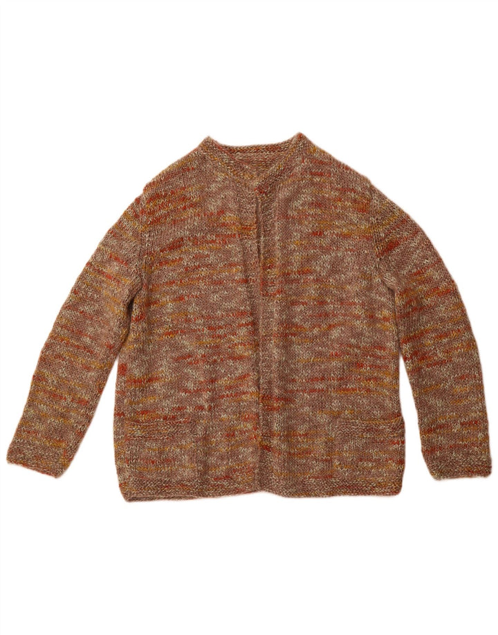 Sweter damski VINTAGE z otwartym kardiganem UK 12 Średni brązowy nakrapiany