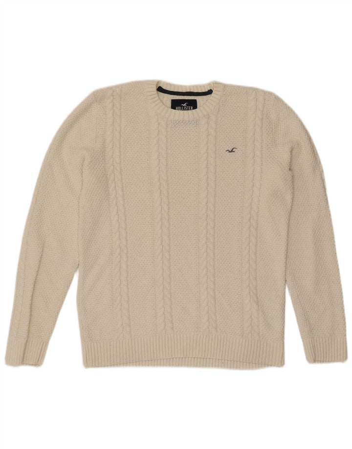 Męski sweter z okrągłym dekoltem Hollister w kolorze średniego beżu, bawełniany