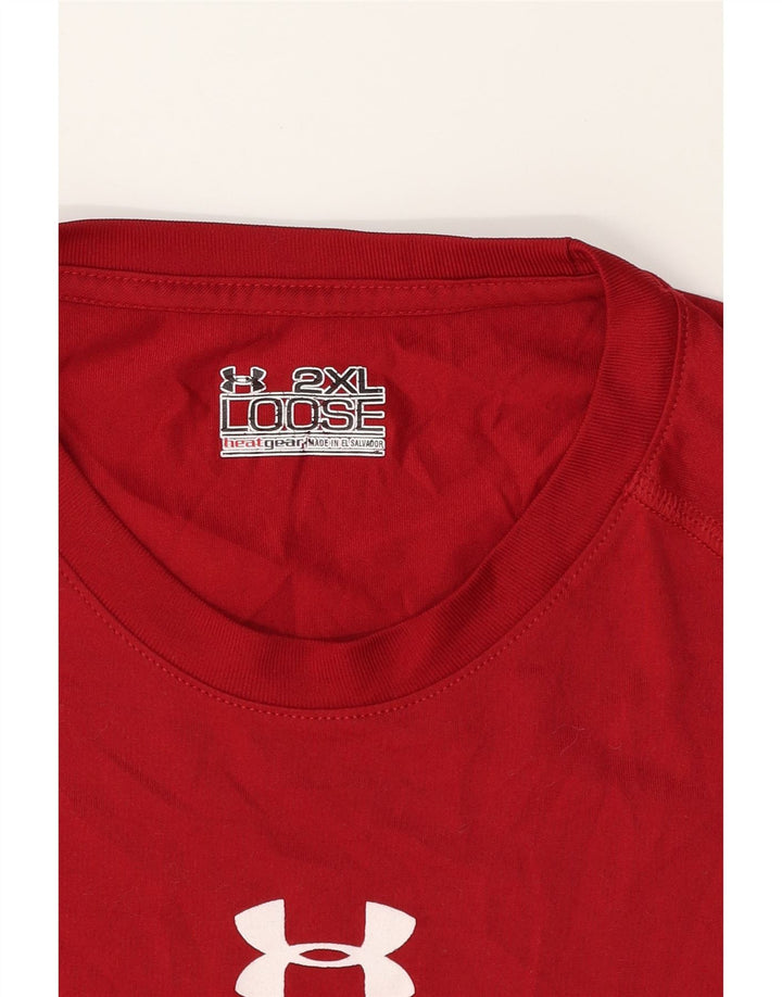 UNDER ARMOUR Mens Orchard Lake Graphic T-Shirt Top 2XL Red Polyester Vintage Under Armour and Second-Hand Under Armour from Messina Hembry 
