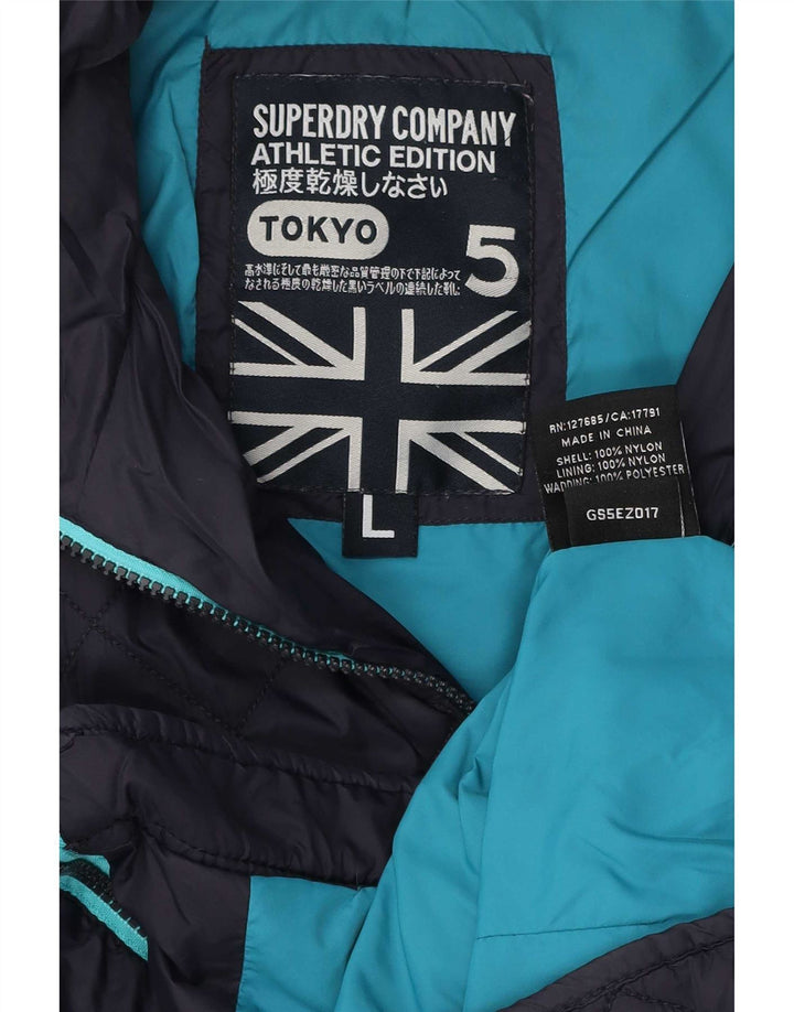 Damska pikowana kurtka z kapturem Superdry UK 14, duża granatowa, nylonowa