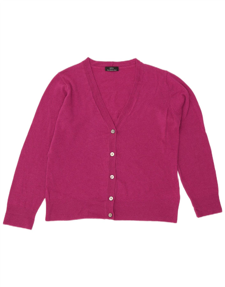 Marks & Spencer Damski sweter rozpinany UK 14, duży, różowy, wełniany