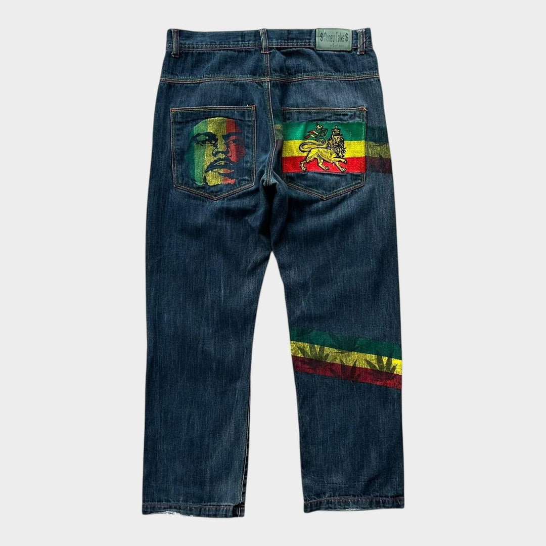 Baggy Hip-hopowe dżinsy Rasta - 34 w pasie