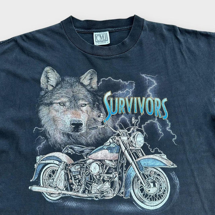Vintage koszulka z grafiką motocyklową z pojedynczym ściegiem - XL