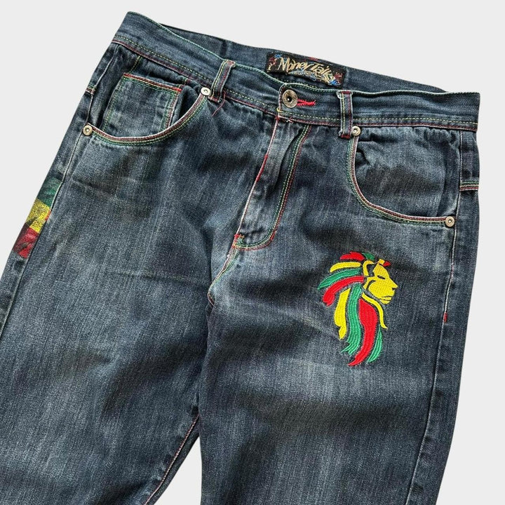 Baggy Hip-hopowe dżinsy Rasta - 34 w pasie