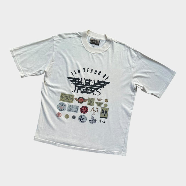 Koszulka z grafiką w stylu vintage, jeansowa Armani, średnia