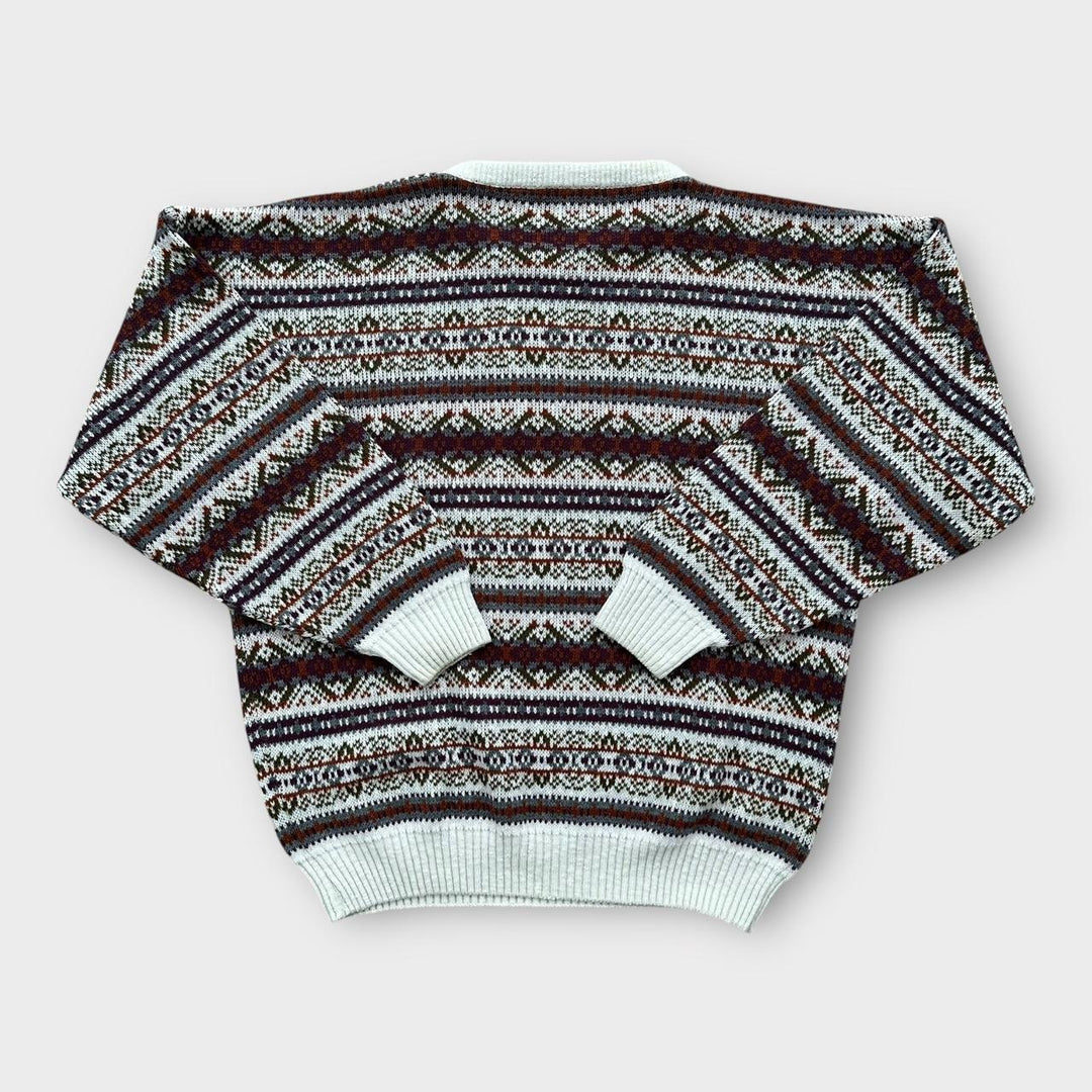 Dzianinowy sweter we wzorzyste lata 90-te – XL