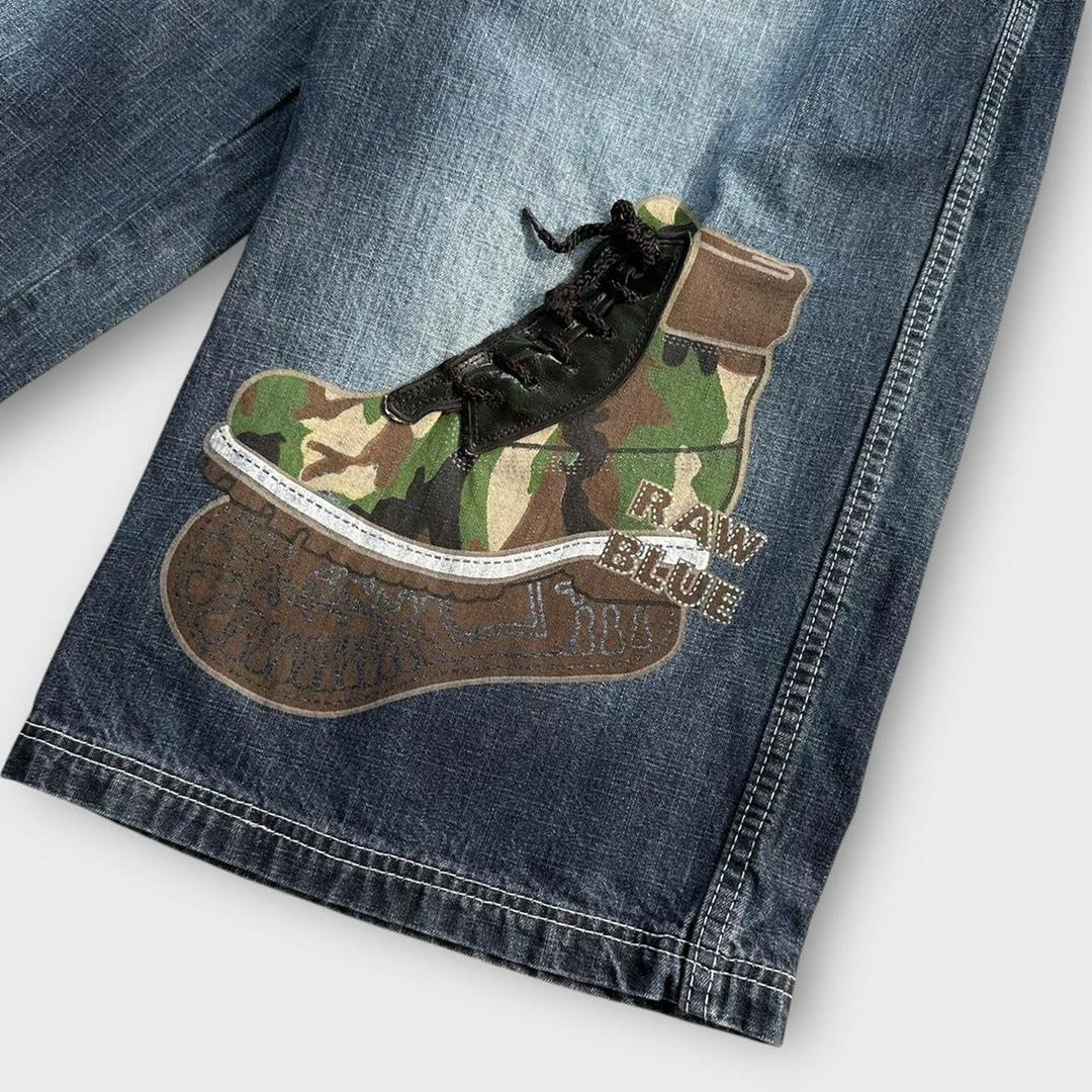 Y2K Jorts z surowego niebieskiego dżinsu - 34 w pasie