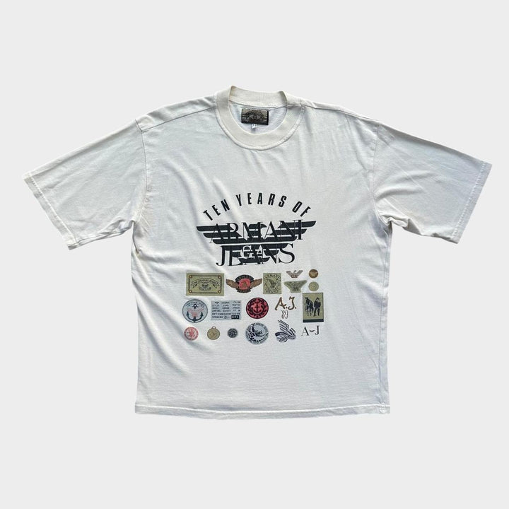 Koszulka z grafiką w stylu vintage, jeansowa Armani, średnia