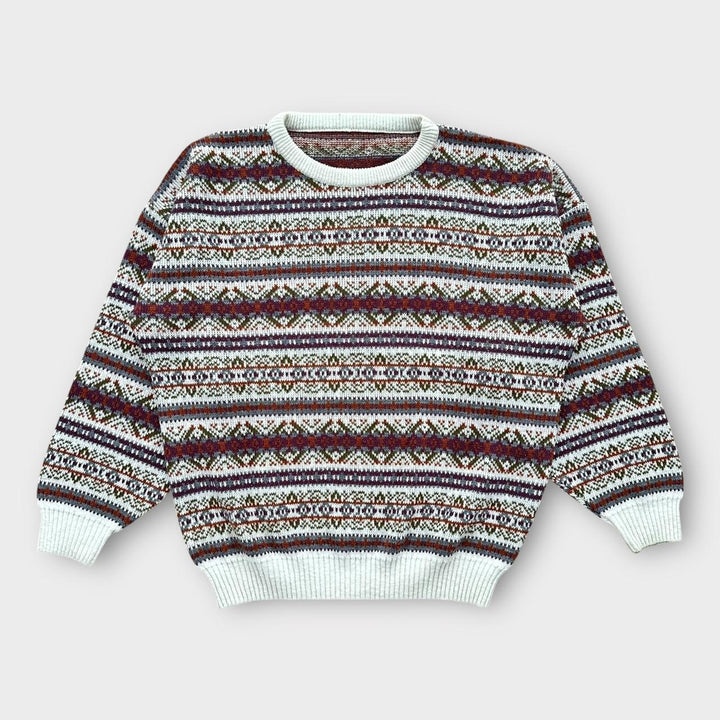 Dzianinowy sweter we wzorzyste lata 90-te – XL