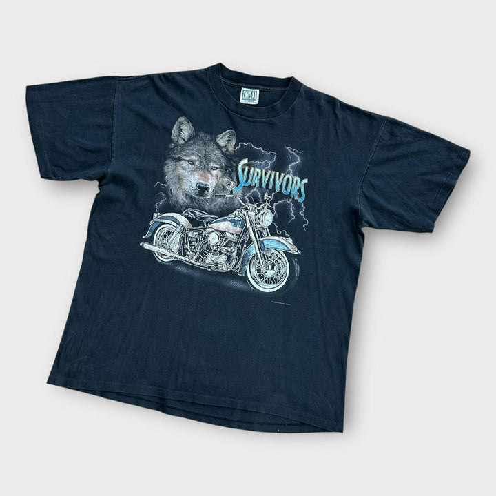 Vintage koszulka z grafiką motocyklową z pojedynczym ściegiem - XL