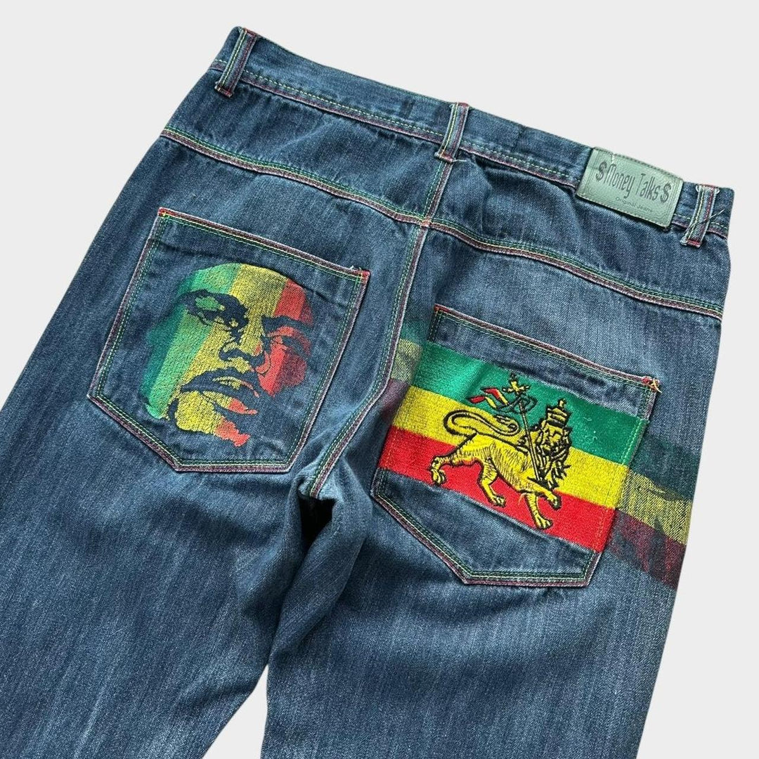 Baggy Hip-hopowe dżinsy Rasta - 34 w pasie