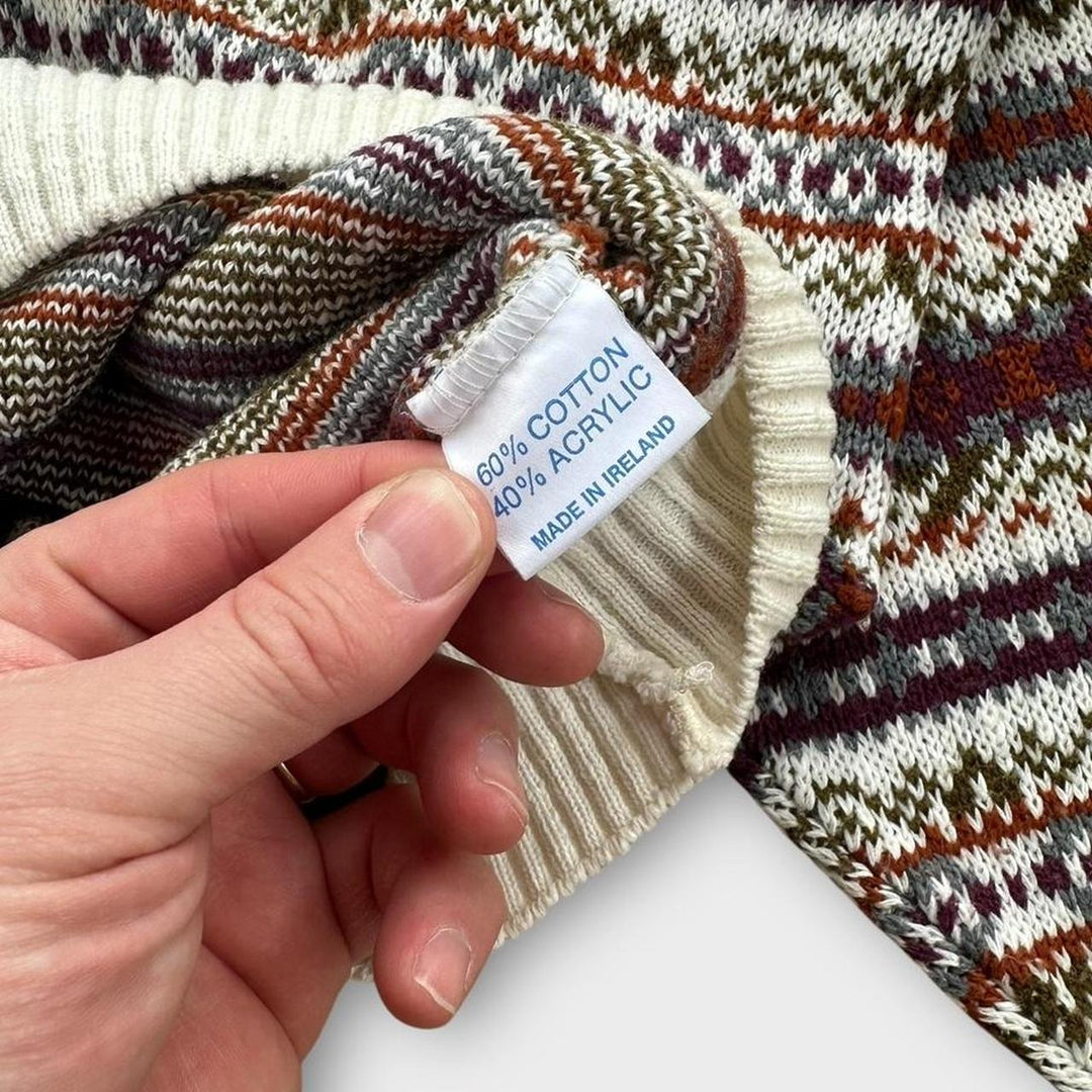 Dzianinowy sweter we wzorzyste lata 90-te – XL