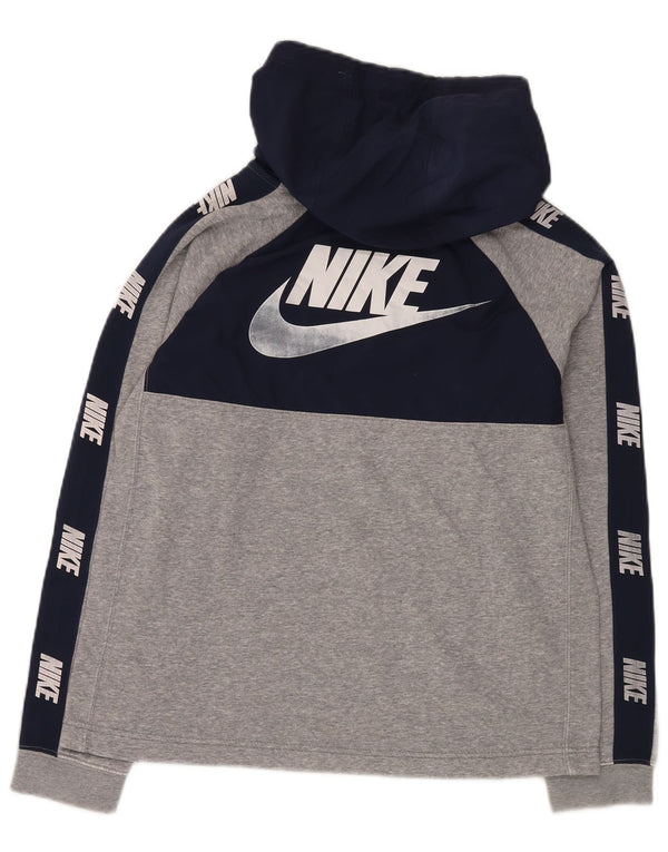 Chłopięcy sweter z kapturem NIKE z grafiką, 13-14 lat, XL, szara, bawełniana w bloki kolorów
