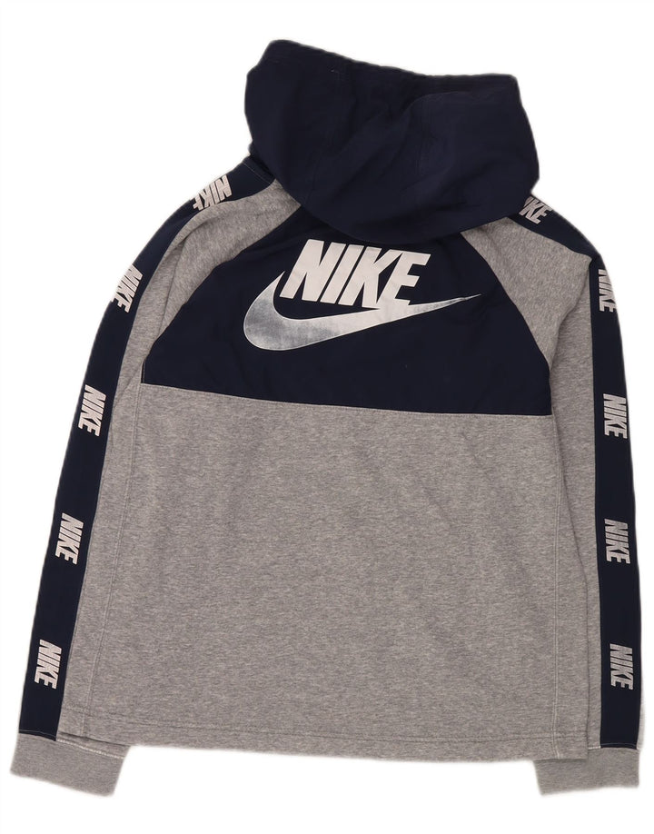 Chłopięcy sweter z kapturem NIKE z grafiką, 13-14 lat, XL, szara, bawełniana w bloki kolorów