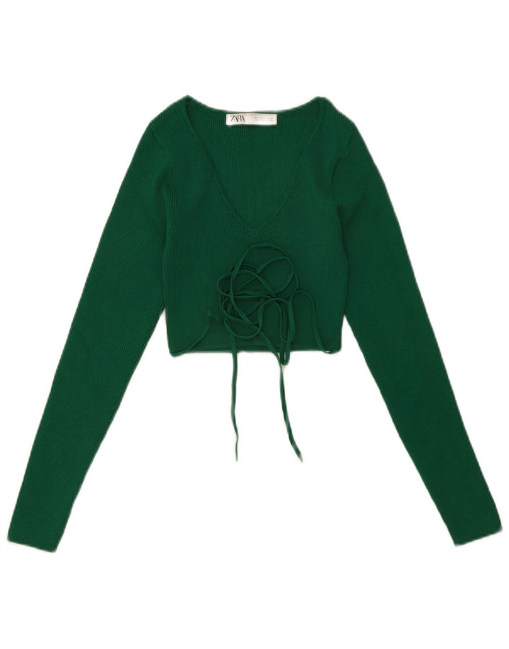 Damski krótki top z długim rękawem Zara UK 8 Small Green