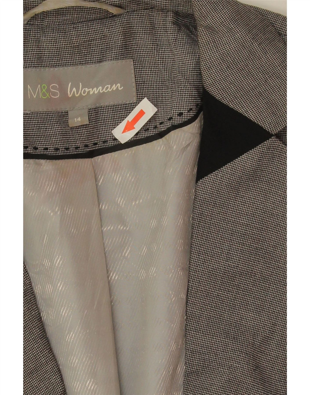 Marks & Spencer Damska marynarka typu Crop Blazer UK 14, duża, szara, z blokami kolorów
