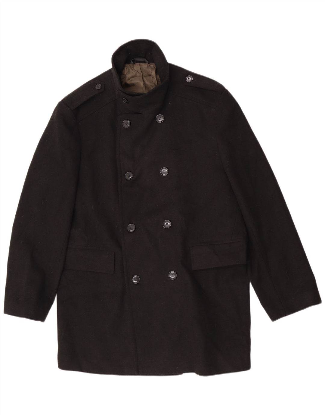 Marks & Spencer Męski wojskowy dwurzędowy płaszcz wojskowy UK 42 XL, czarny poliester