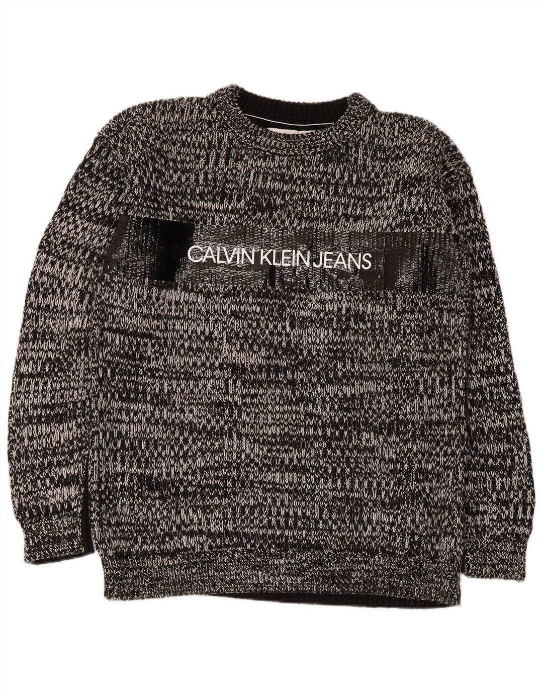 Męski sweter z okrągłym dekoltem Calvin Klein Jeans, średnioszary, nakrapiany