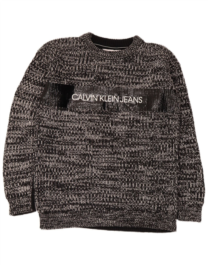 Męski sweter z okrągłym dekoltem Calvin Klein Jeans, średnioszary, nakrapiany