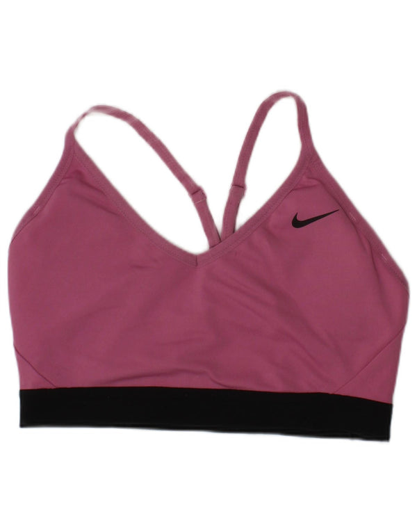 Damski biustonosz sportowy Nike Dri Fit, średni różowy nylon sportowy