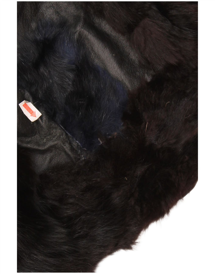 Vintage damska kurtka skórzana z futrem UK 14, średnia czarna